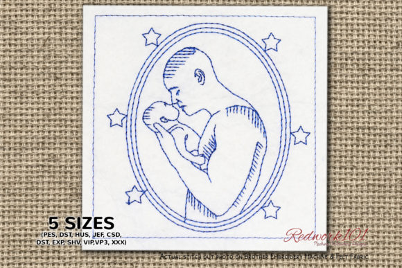 Father Kissing Boy Embroidery