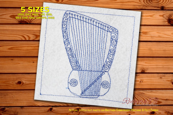 Lyre Stringed Musical Instrument Redwork